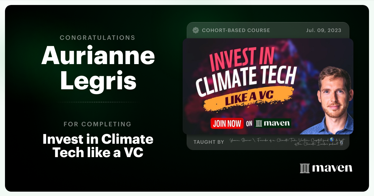 Certificate of Completion for Invest in Climate Tech like a VC
