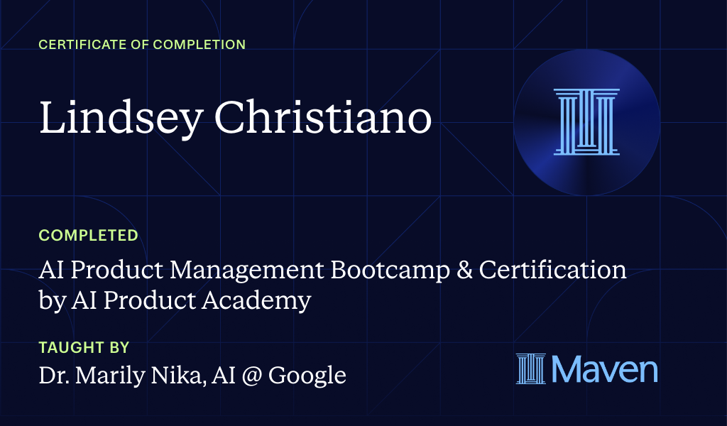 Certificate for AI Product Management Bootcamp & Certification by AI Product Academy