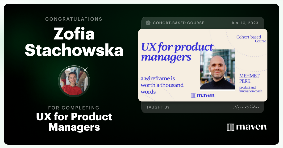 Certificate of Completion for UX for Product Managers