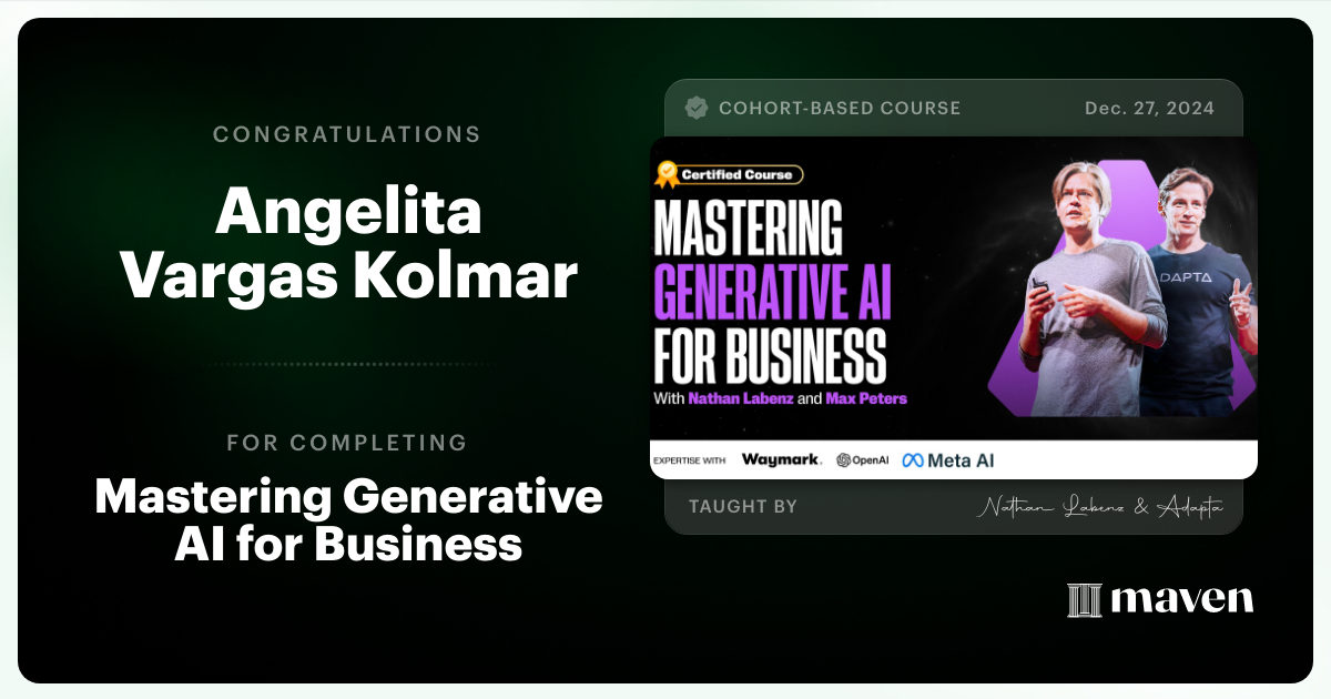 Certificate of Completion for Mastering Generative AI for Business