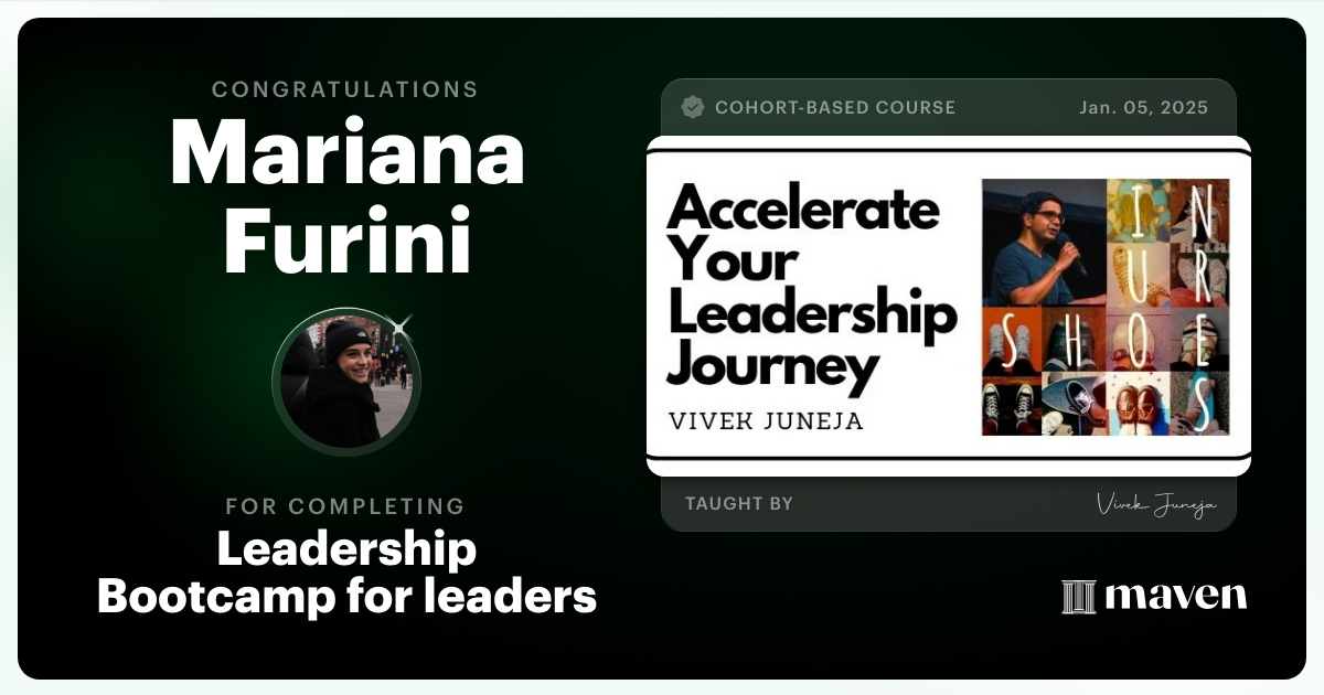 Certificate of Completion for Leadership Bootcamp for leaders