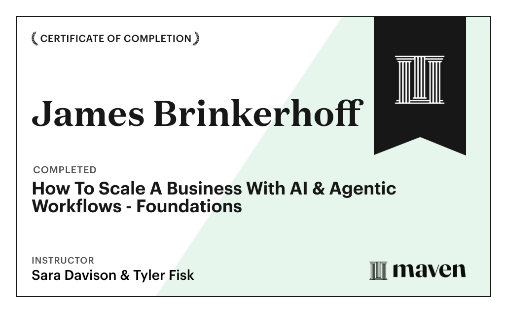 Certificate for How To Scale A Business With AI & Agentic Workflows - Foundations