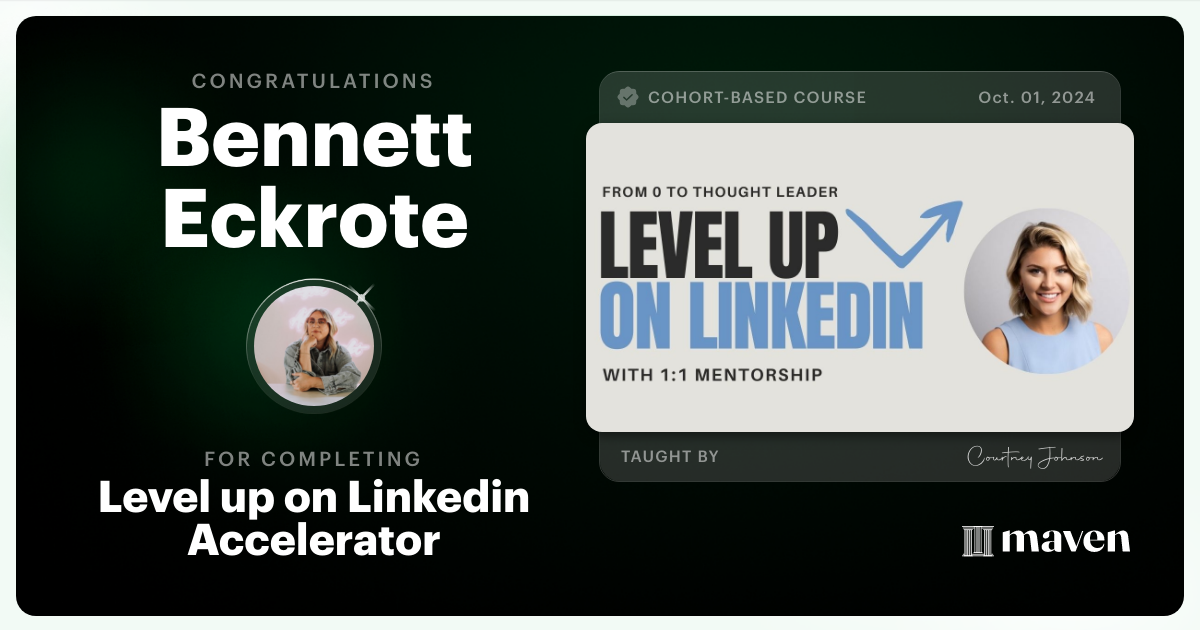 Certificate of Completion for Level up on Linkedin Accelerator