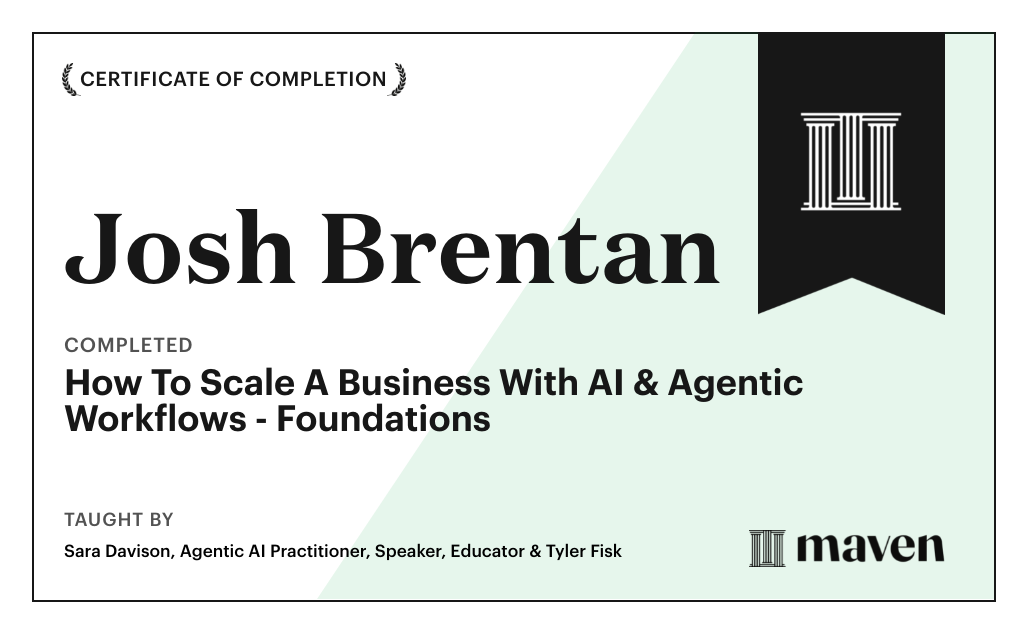 Certificate for How To Scale A Business With AI & Agentic Workflows - Foundations