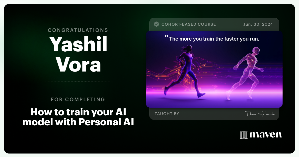 Certificate of Completion for How to train your AI model with Personal AI