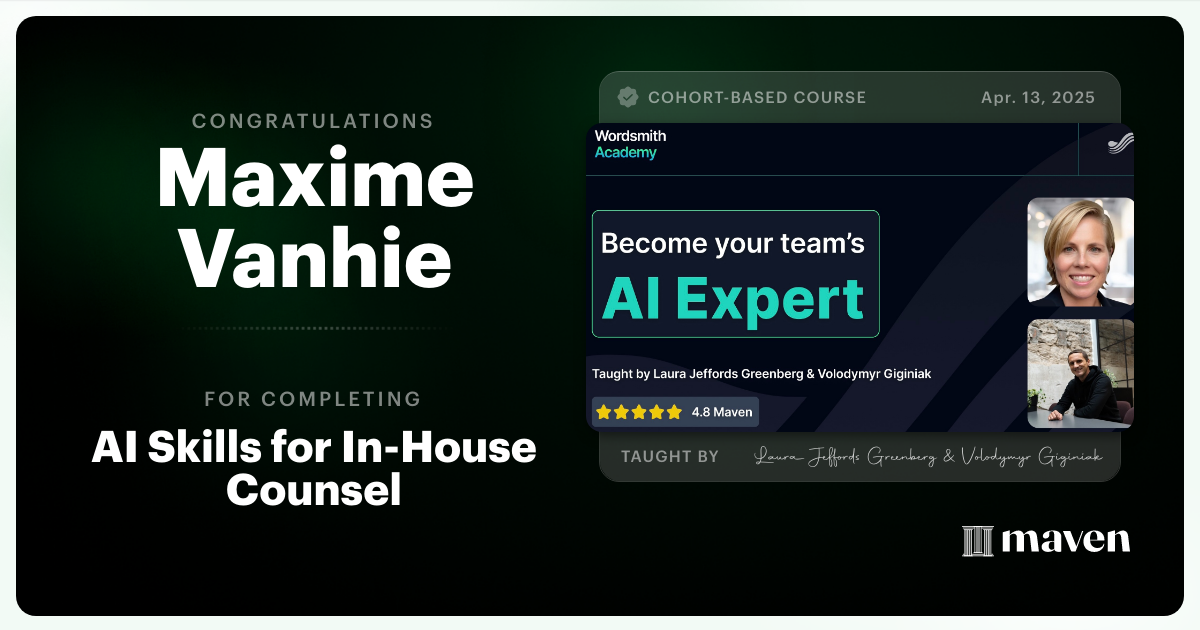 Certificate of Completion for AI Skills for In-House Counsel
