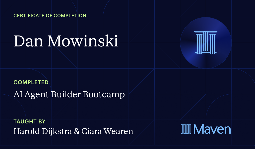 Certificate for AI Agent Builder Bootcamp