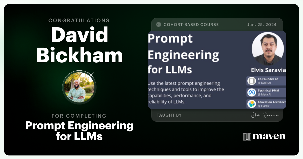 Certificate of Completion for Advanced Prompt Engineering for LLMs