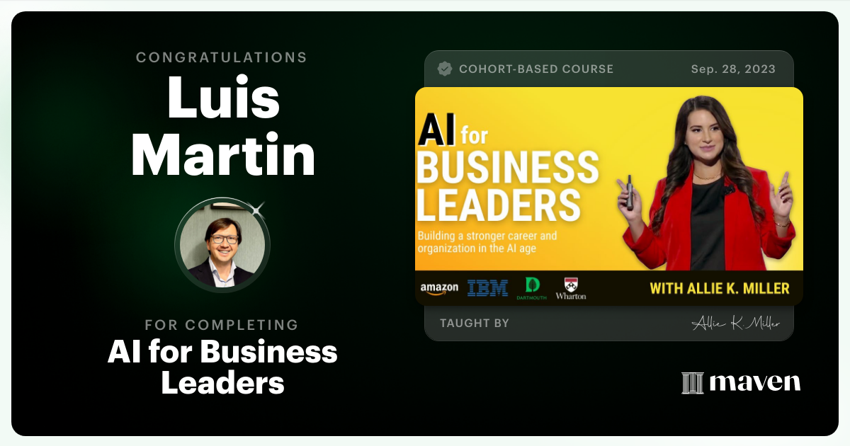 Certificate of Completion for AI for Business Leaders