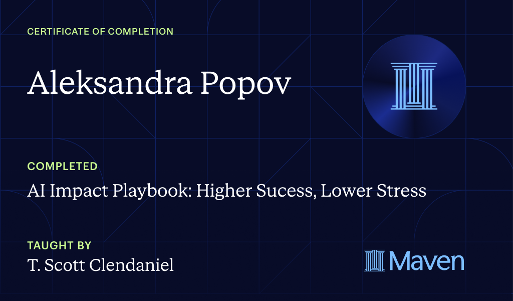 Certificate for AI Strategy Playbook:  More Impact, Higher ROI, Faster Results