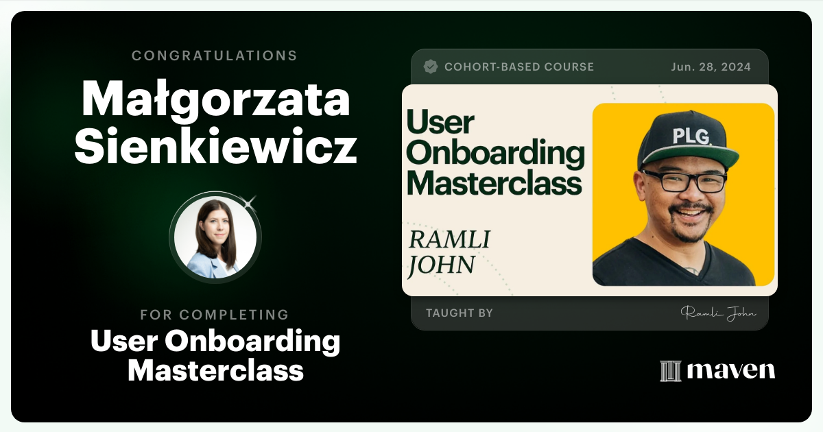 Certificate of Completion for Product Onboarding Masterclass