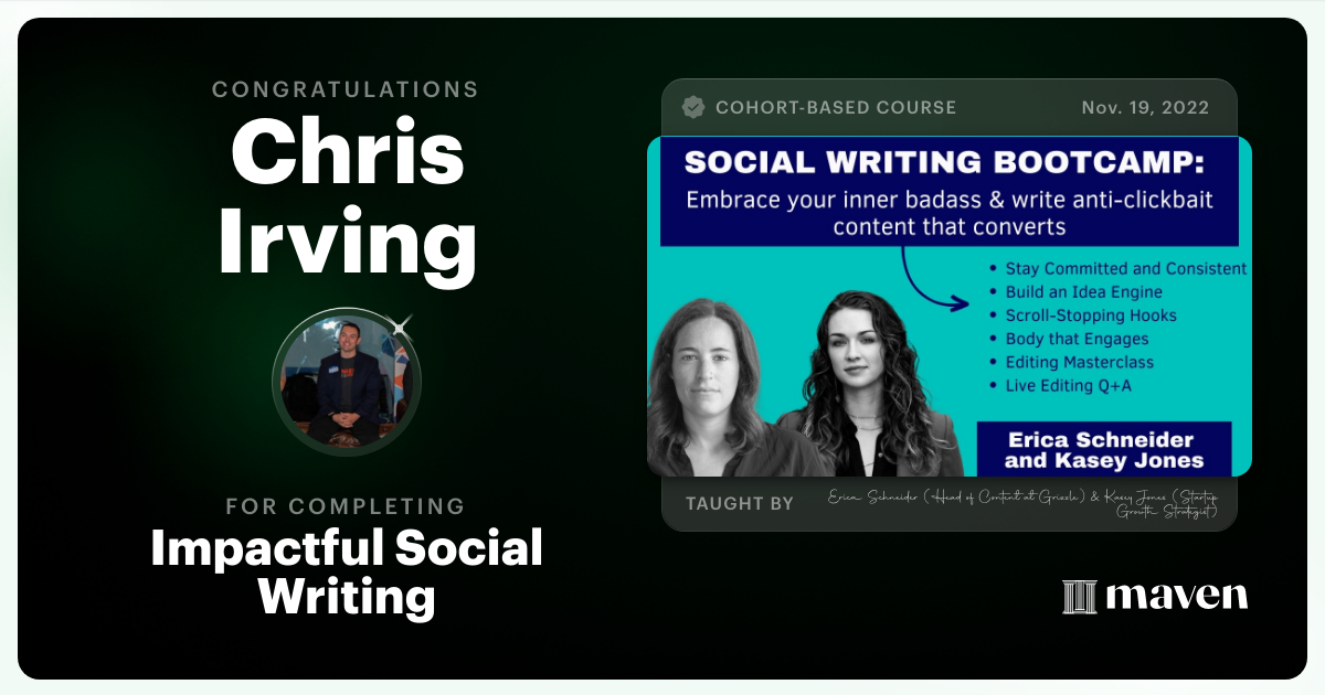 Certificate of Completion for Impactful Social Writing