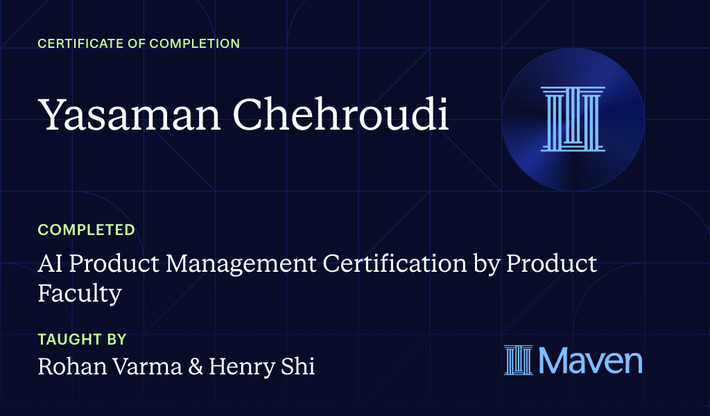 Certificate for AI Product Management Certification by Product Faculty