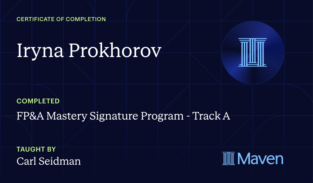 Certificate for FP&A Mastery Signature Program - 12-Month Professional Access