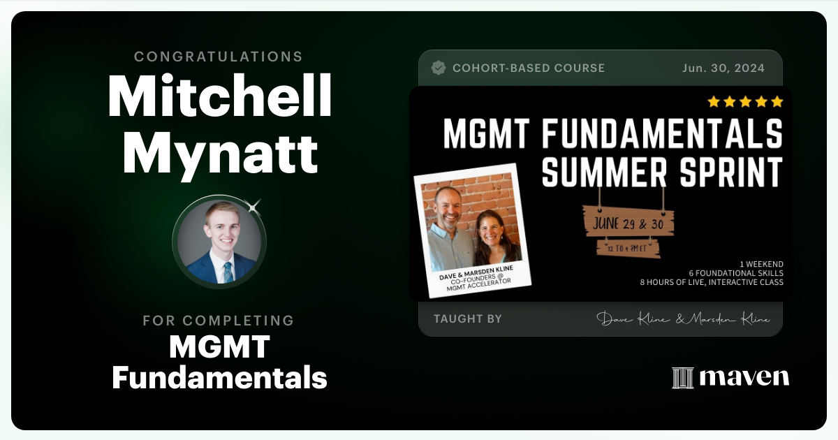 Certificate of Completion for MGMT Fundamentals - Foundational Skills for New Managers