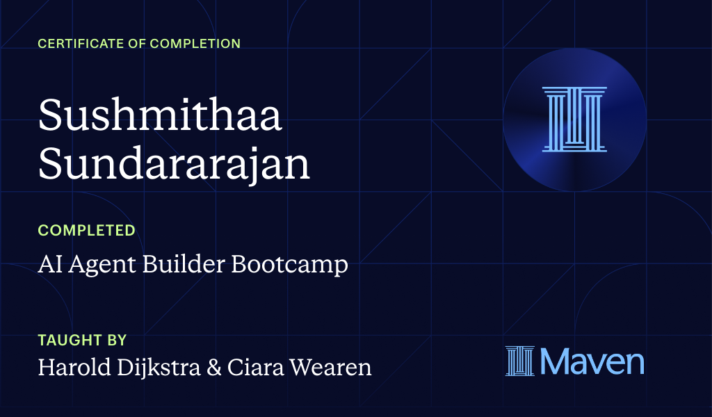 Certificate for AI Agent Builder Bootcamp