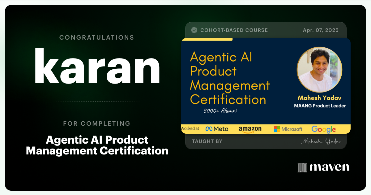 Certificate of Completion for Agentic AI Product Management Certification