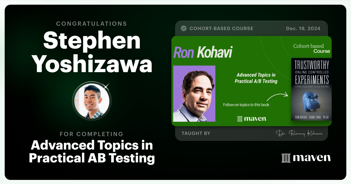 Certificate of Completion for Advanced Topics in Practical A/B Testing