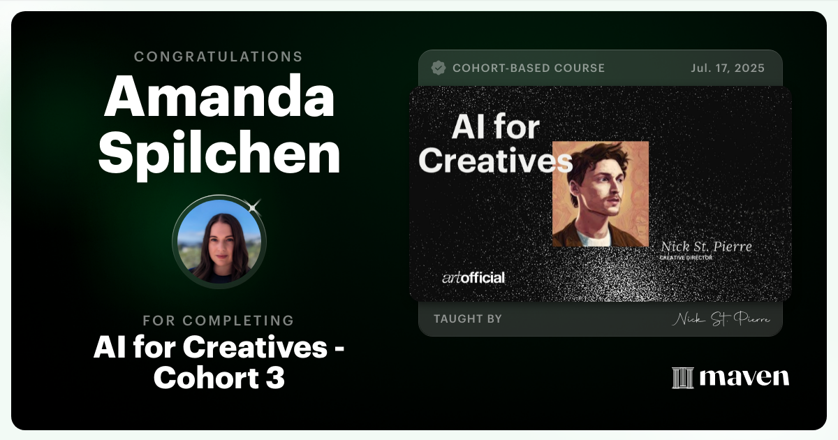 Certificate of Completion for AI for Creatives - Cohort 3