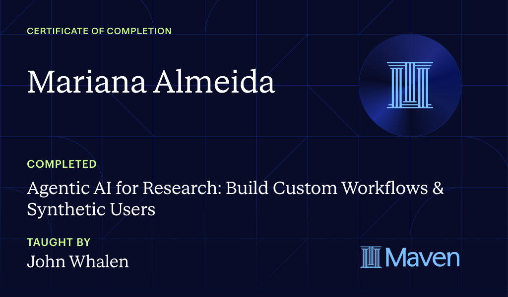 Certificate for Agentic AI for Research: Build Custom Workflows & Synthetic Users