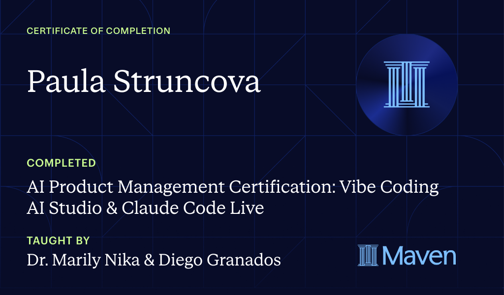 Certificate for AI Product Management Certification: Vibe Coding AI Studio & Claude Code Live