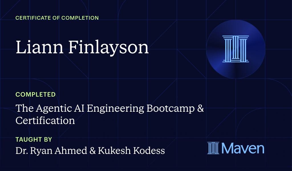 Certificate for The Agentic AI Engineering Bootcamp & Certification