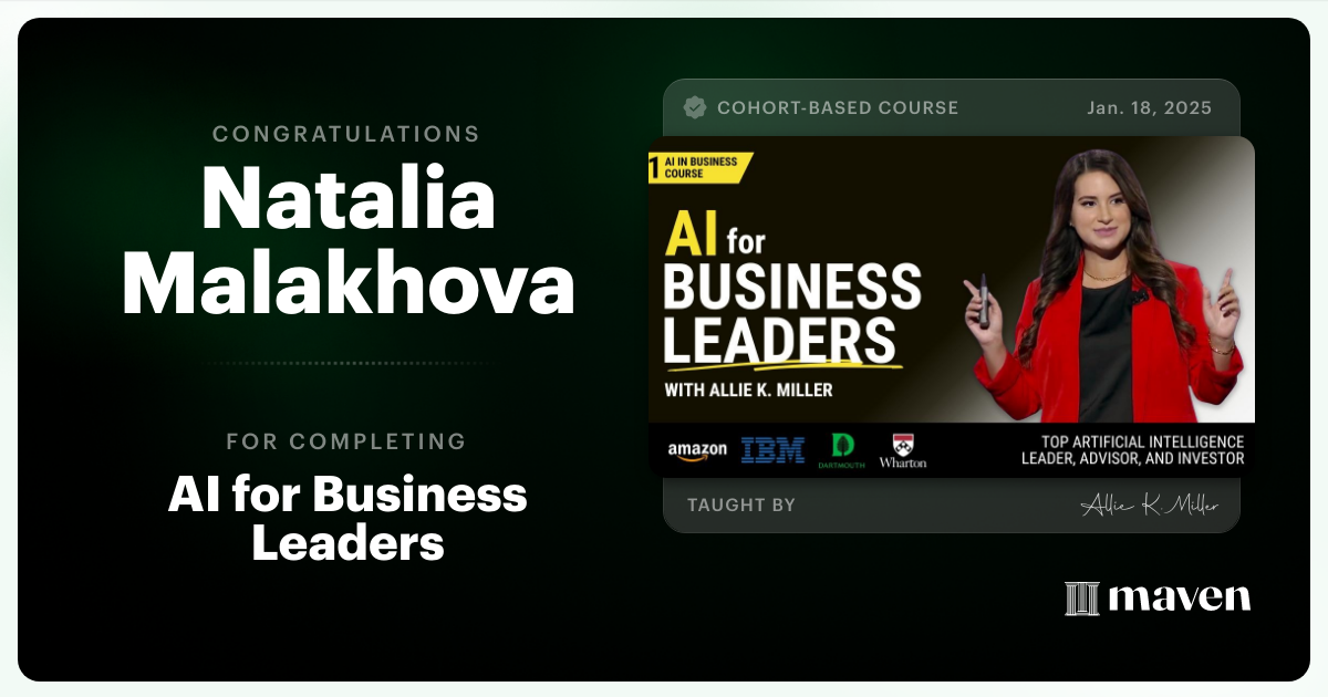 Certificate of Completion for AI for Business Leaders