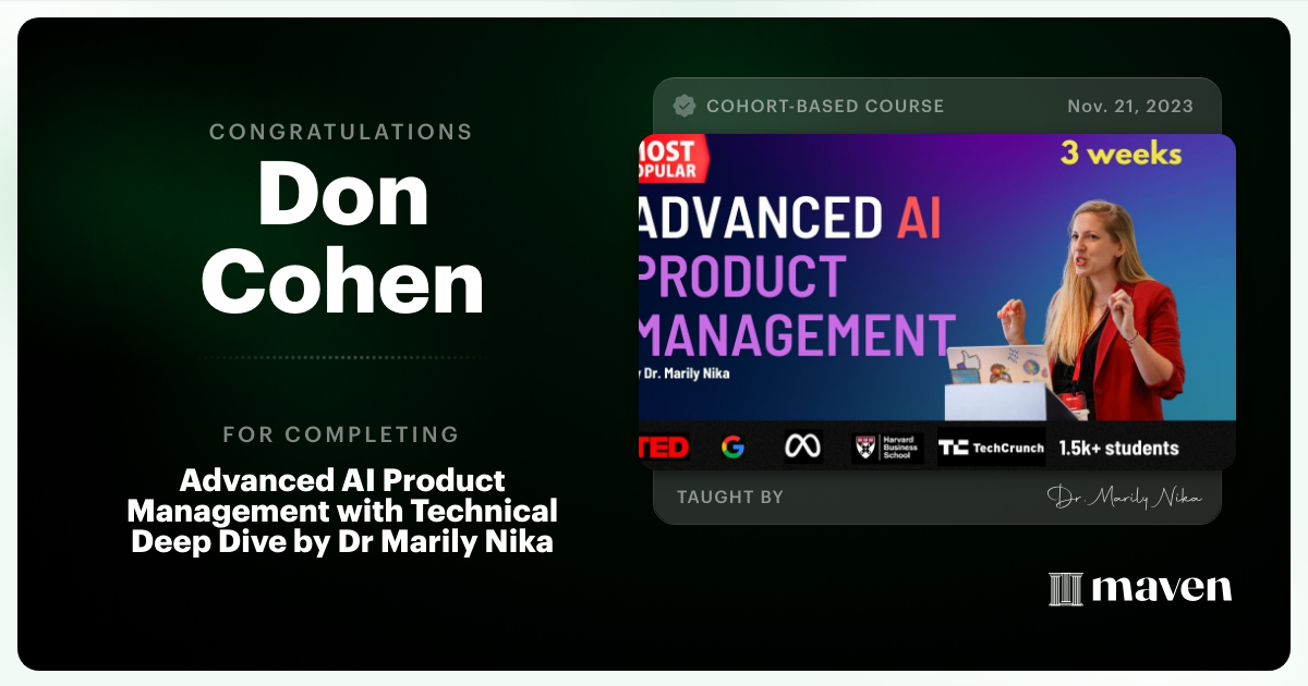 Certificate of Completion for Advanced AI Product Leadership Certification