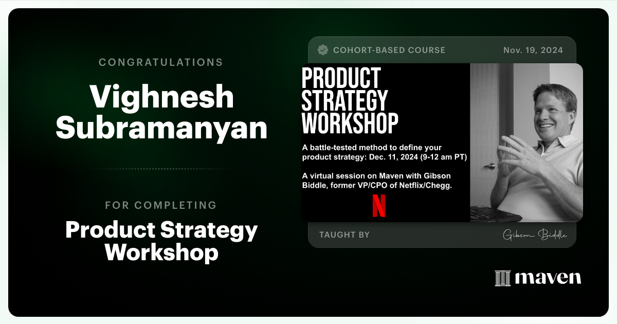 Certificate of Completion for Product Strategy Workshop