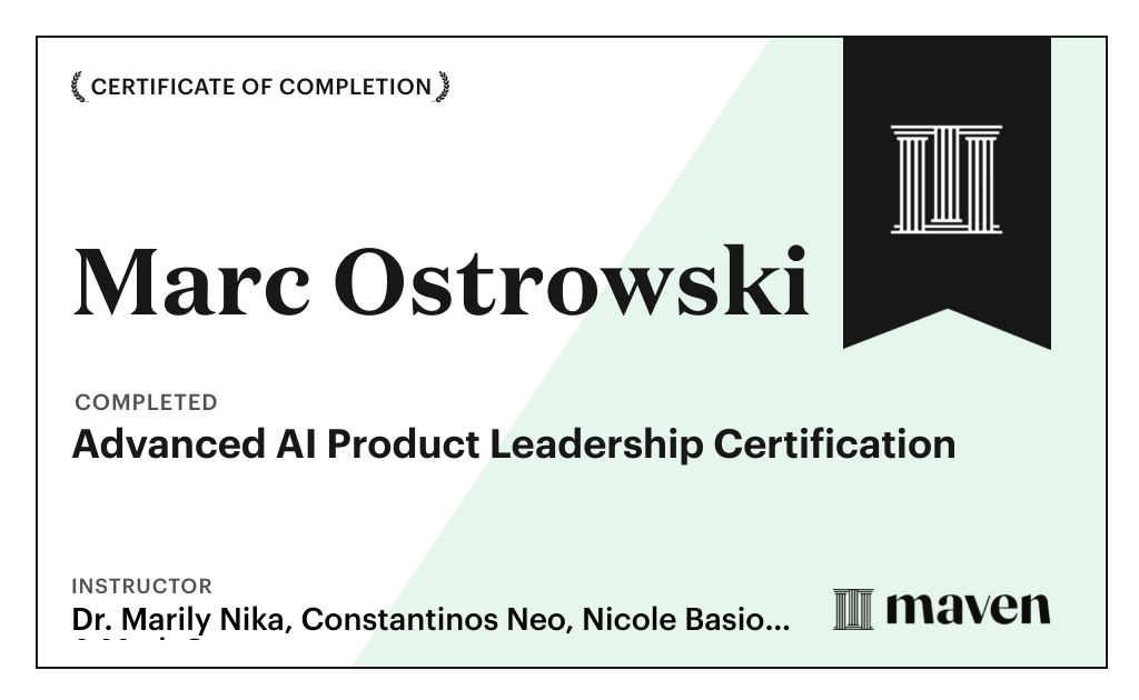 Certificate for Advanced AI Product Leadership Certification