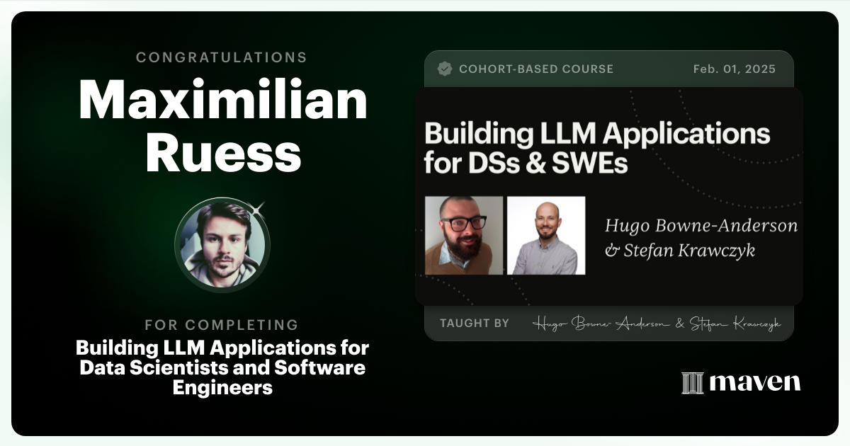 Certificate of Completion for Building AI Applications for Data Scientists and Software Engineers