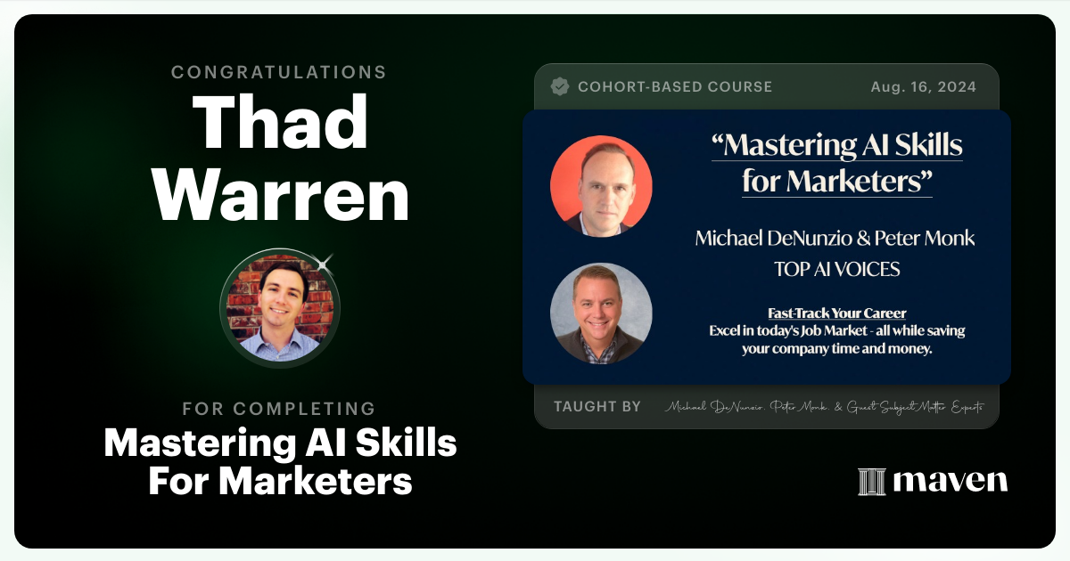 Certificate of Completion for Mastering AI Skills For Marketers