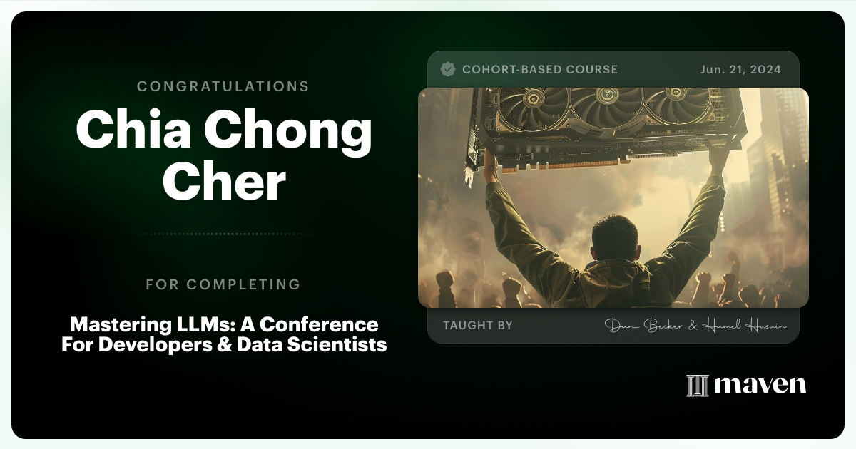 Certificate of Completion for Mastering LLMs For Developers & Data Scientists