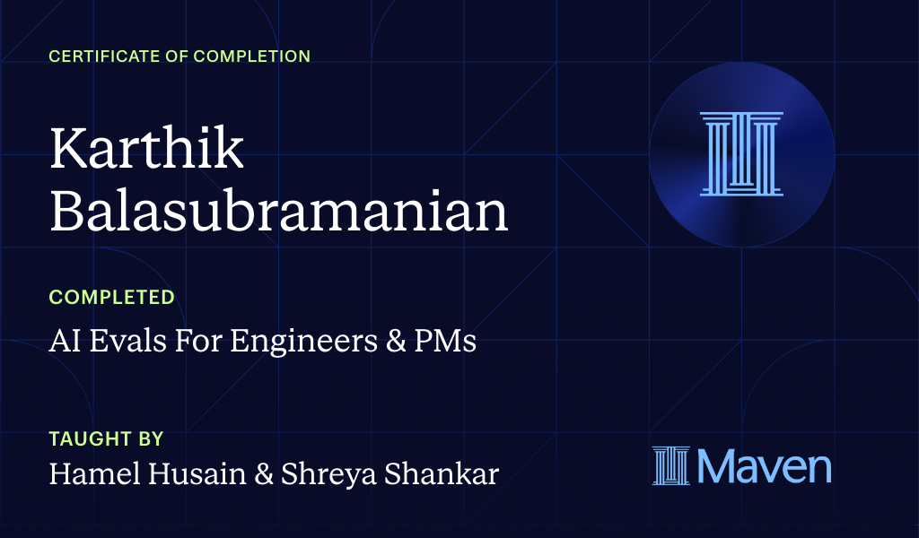 Certificate for AI Evals For Engineers & PMs
