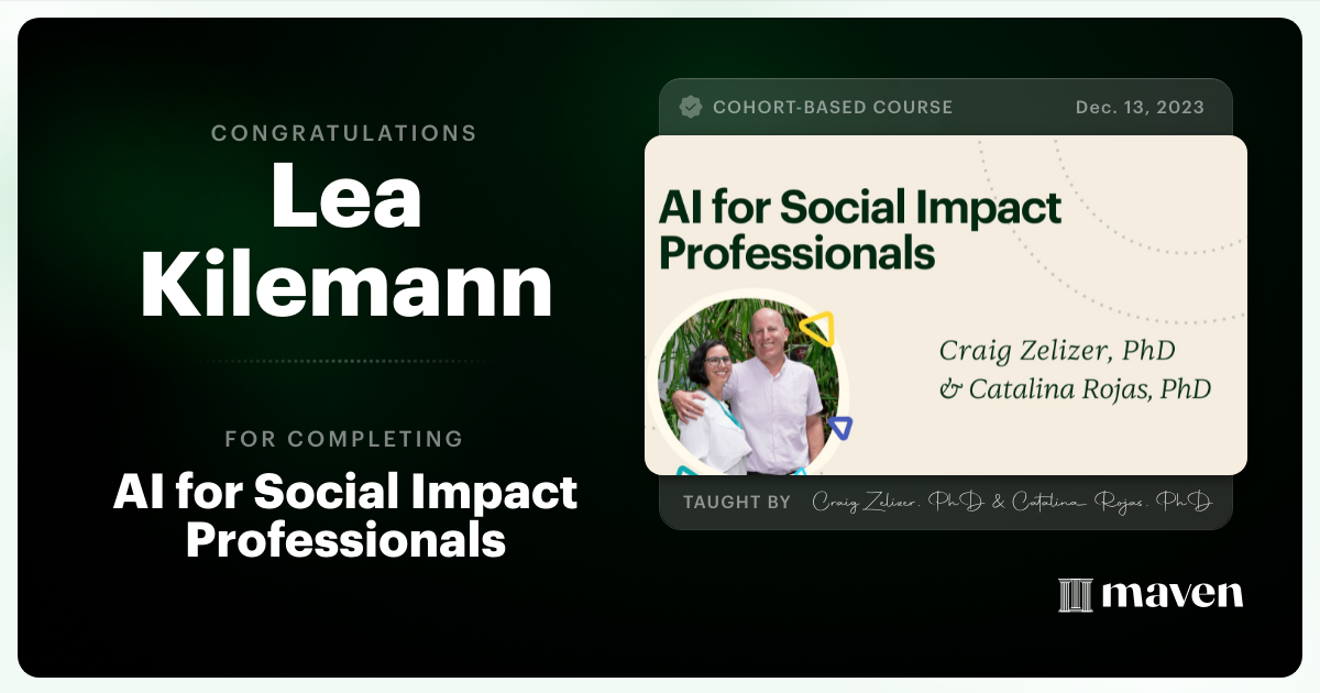 Certificate of Completion for AI for Social Impact Professionals