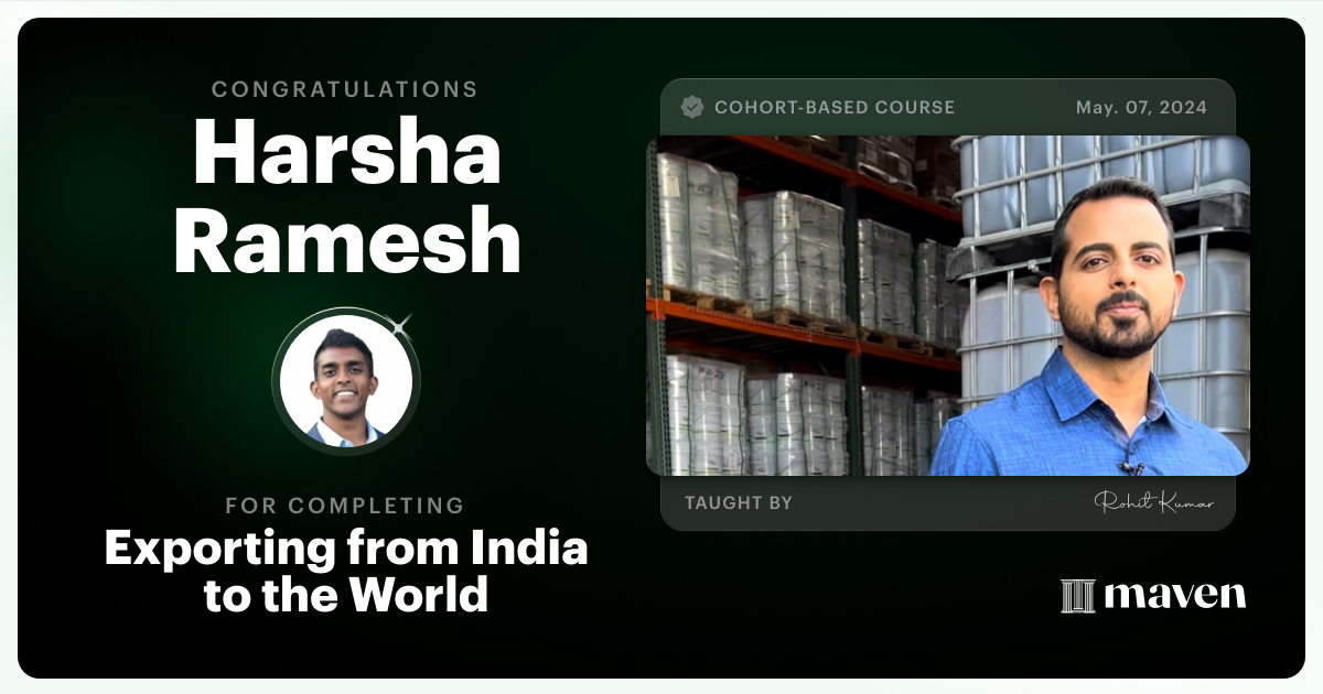 Certificate of Completion for Exporting from India to the World