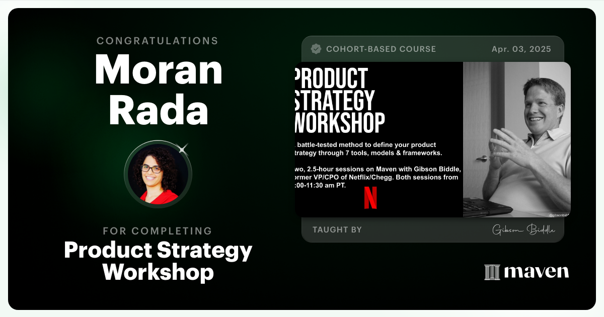 Certificate of Completion for Product Strategy Workshop