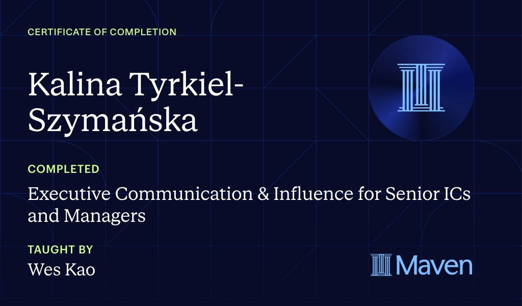 Certificate for Executive Communication & Influence for Senior ICs and Managers