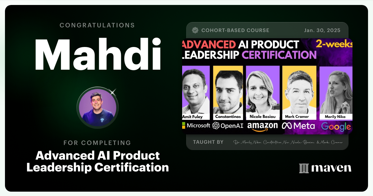 Certificate of Completion for Advanced AI Product Leadership Certification