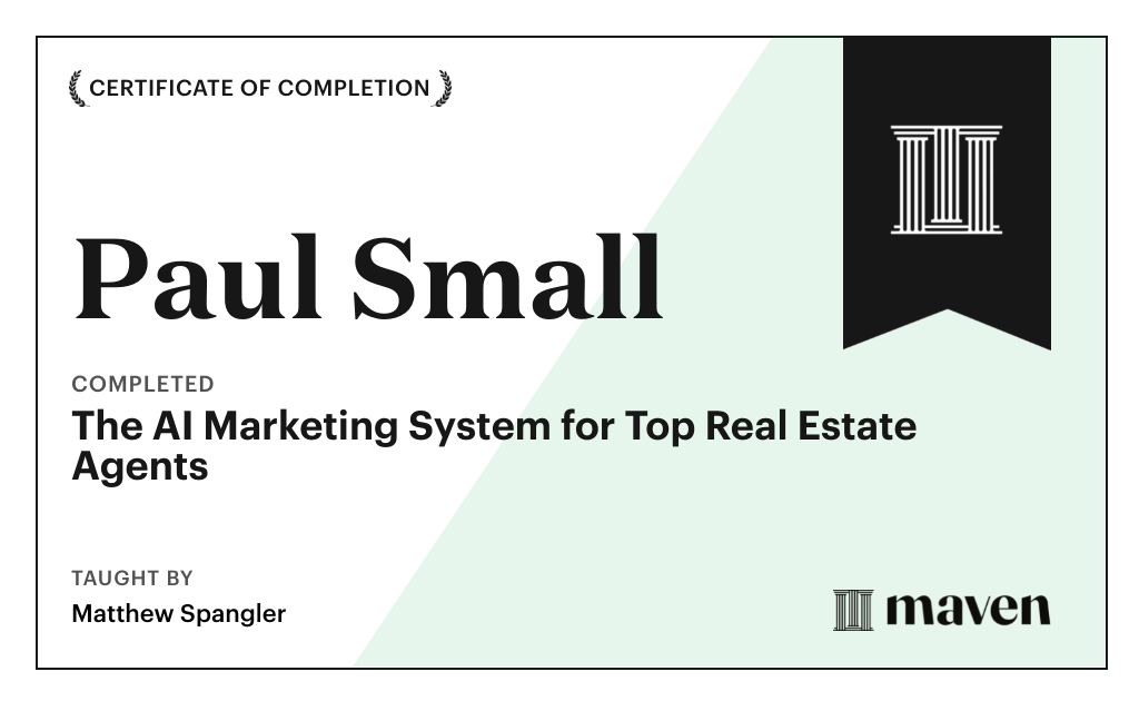 Certificate for The AI Marketing System for Top Real Estate Agents