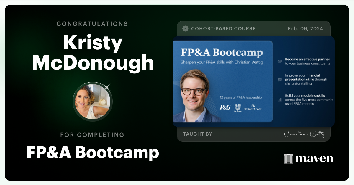 Certificate of Completion for FP&A Bootcamp