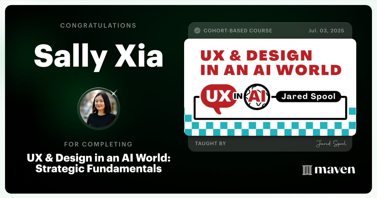 Certificate of Completion for UX & Design for Today's AI Functionality