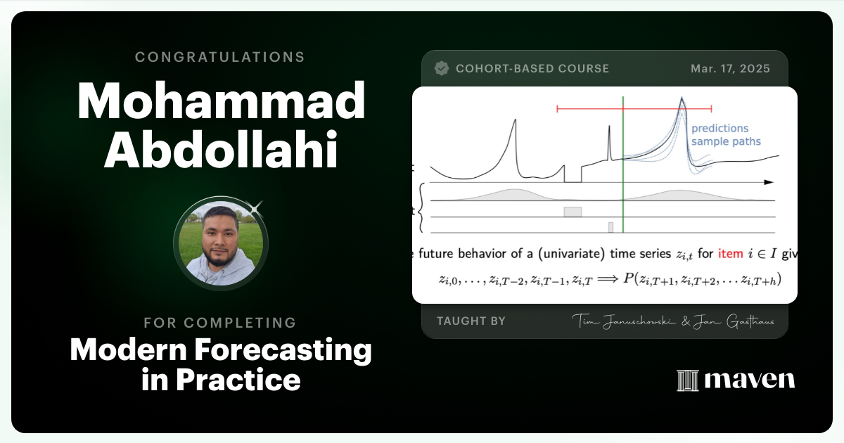 Certificate of Completion for Modern Forecasting in Practice