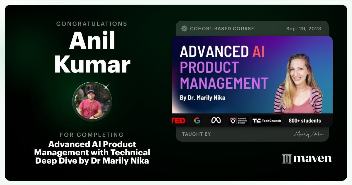 Certificate of Completion for Advanced AI Product Leadership Certification