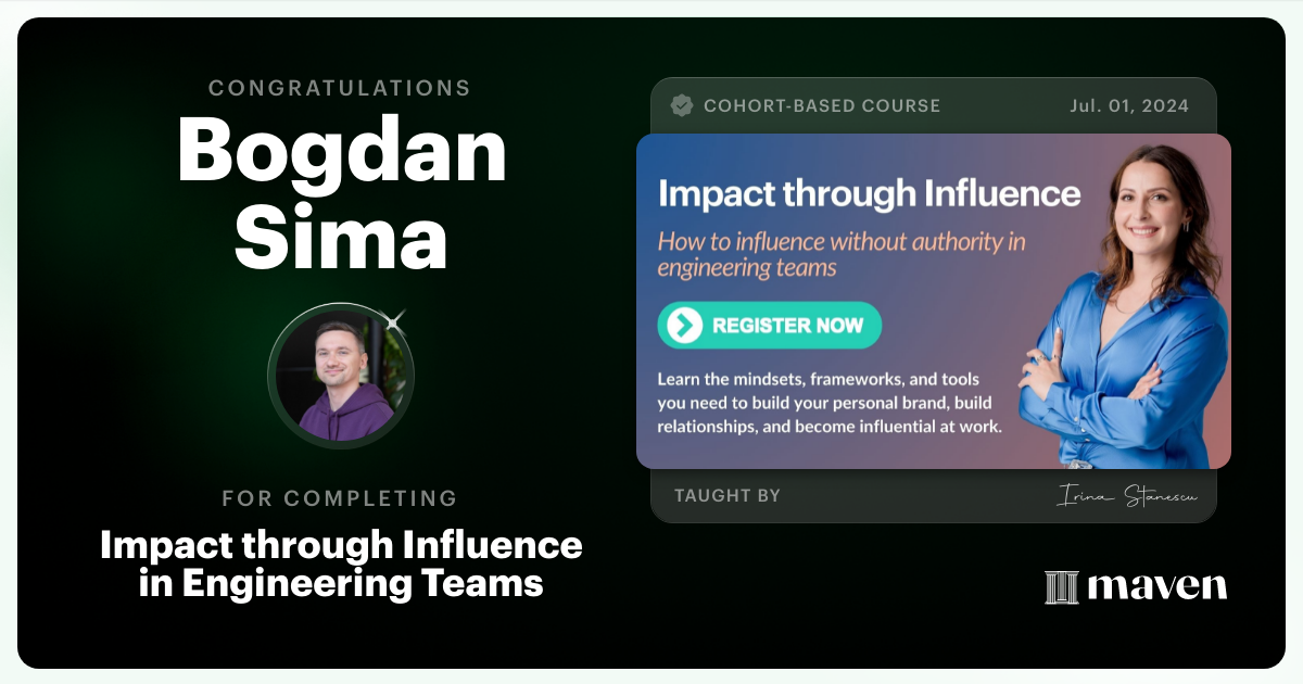 Certificate of Completion for Impact through Influence in Engineering Teams