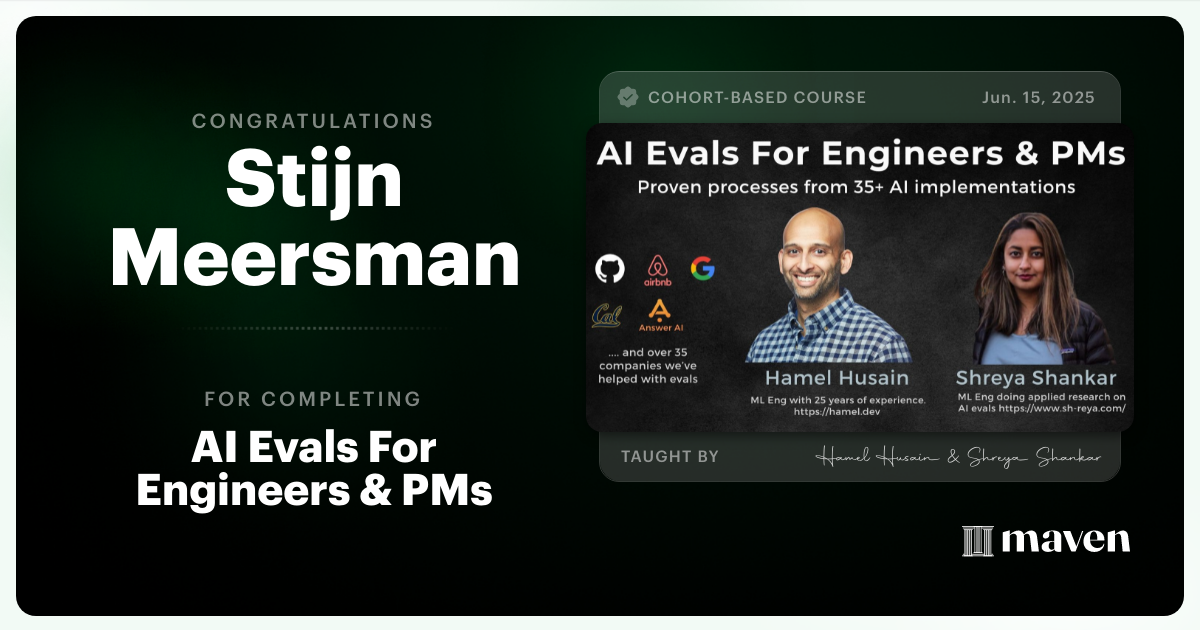 Certificate of Completion for AI Evals For Engineers & PMs