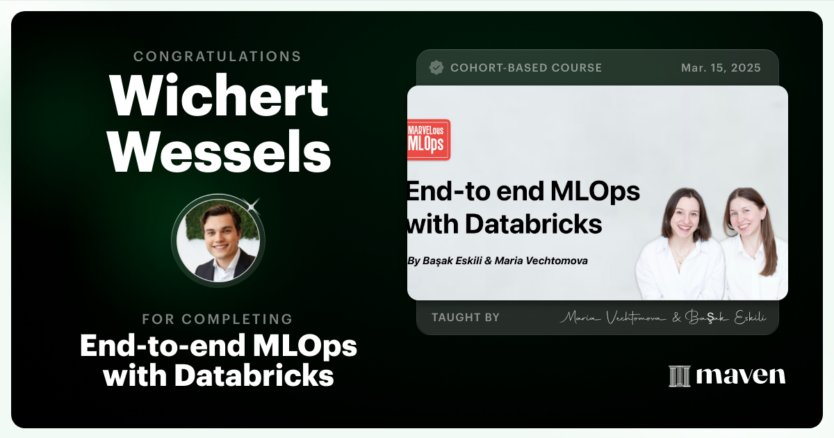 Certificate of Completion for End-to-end MLOps with Databricks