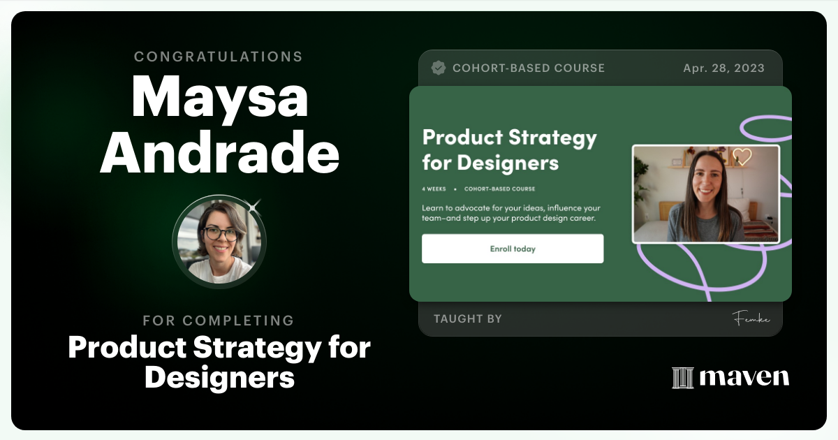 Certificate of Completion for Product Strategy for Designers