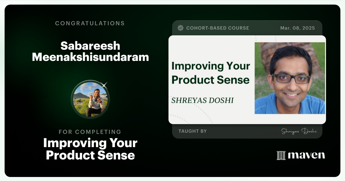 Certificate of Completion for World-class Product Sense in Practice