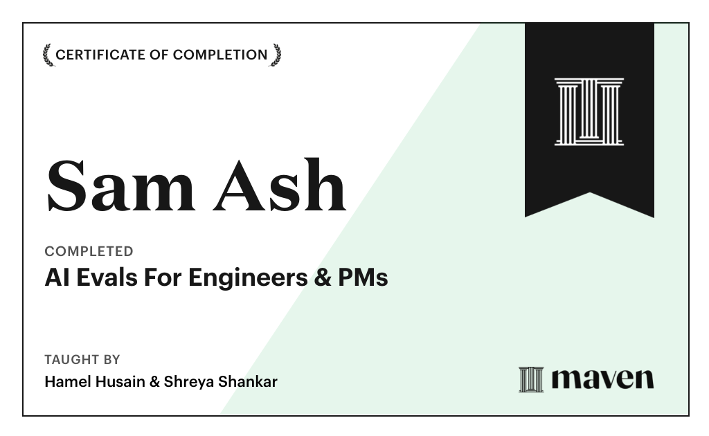 Certificate for AI Evals For Engineers & PMs